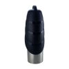 Plastic Fin Cap Pet Travel Water Bottle in Stainless Steel, Large, Silver and Black