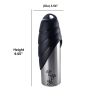 Plastic Fin Cap Pet Travel Water Bottle in Stainless Steel, Large, Silver and Black
