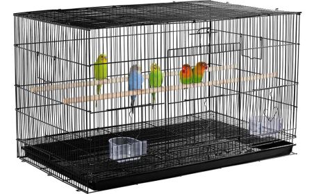 Rolling Wide Bird Cage Divided Breeder Cage (Color: Black)