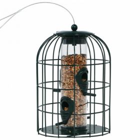 Outdoor Metal Seed Guard Deterrent Squirrel-Proof Caged Tube Wild Bird Feeder (Color: Green, Type: bird)